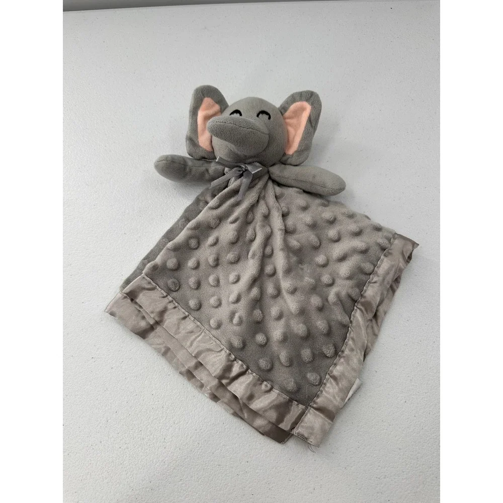 Have Got A Dream Elephant Security Blanket Lovey Plush Gray Minky Dot Satin Baby